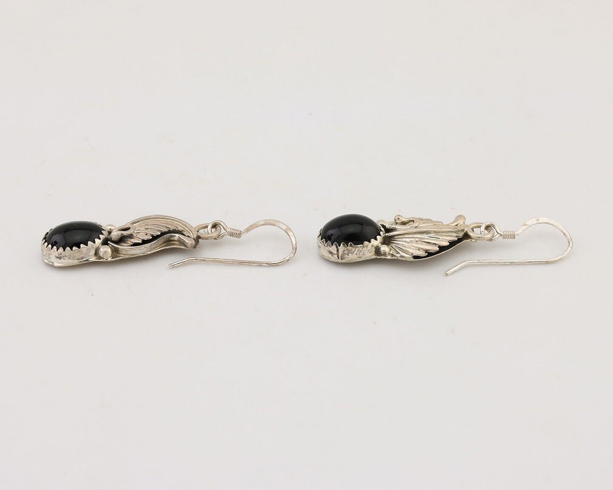 Navajo Dangle Earrings 925 Silver Black Onyx Native American Artist C.80's