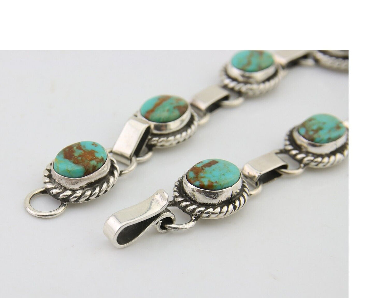 Navajo Bracelet 925 Silver Natural Blue Turquoise Native American Artist C.80's