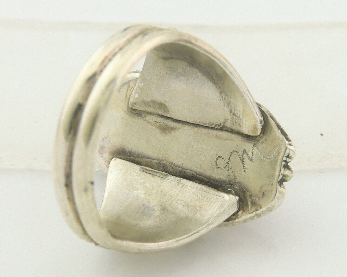 Men Navajo Ring 925 Sterling Natural Coral & Turquoise Signed JM C.80's Sz 11.75
