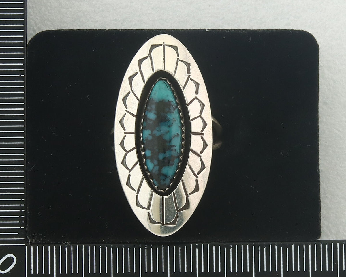 Vintage Navajo Ring 925 Sterling Authentic Traditional Turquoise Size 7.5