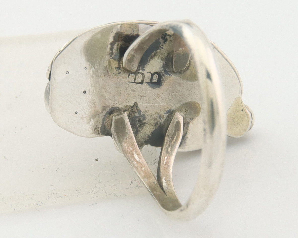 Navajo Ring 925 Sterling Natural Coral & Turquoise Signed BB C.80's Size 6.5