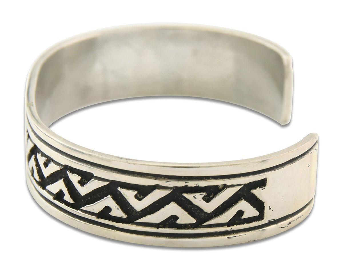 Navajo Bracelet 925 Silver Artist Signed Thomas Singer Cuff Made in the 1980's