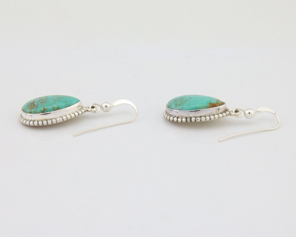 Navajo Dangle Earrings 925 Silver Natural Turquoise Artist Signed Montoya C.80's