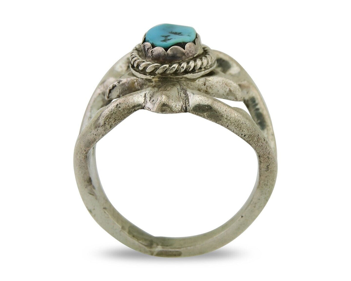 Navajo Sand Cast Ring 925 Silver Sleeping Beauty Turquoise Artist C.80's