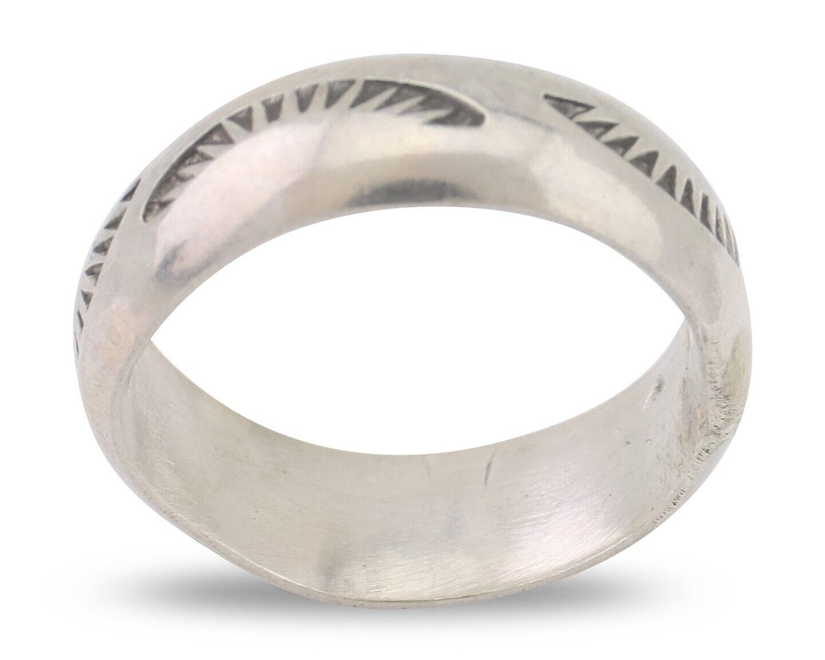Navajo Hand Stamped Band 925 Silver 6.0 mm Signed Larry Chavez Size 5.75 C.80's