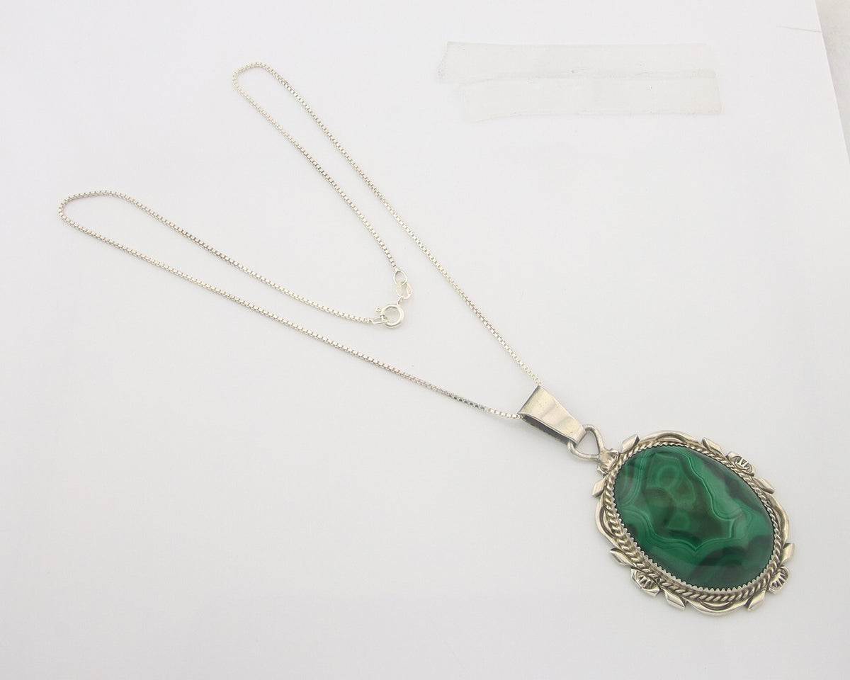 Navajo Sterling Silver Necklace Malachite Authentic Vintage Signed TALHAT
