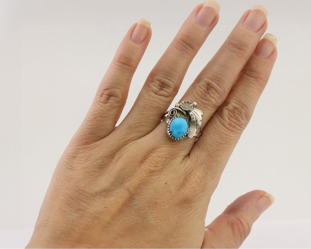 Navajo Ring 925 Silver Morenci Turquoise Native American Artist C.80's