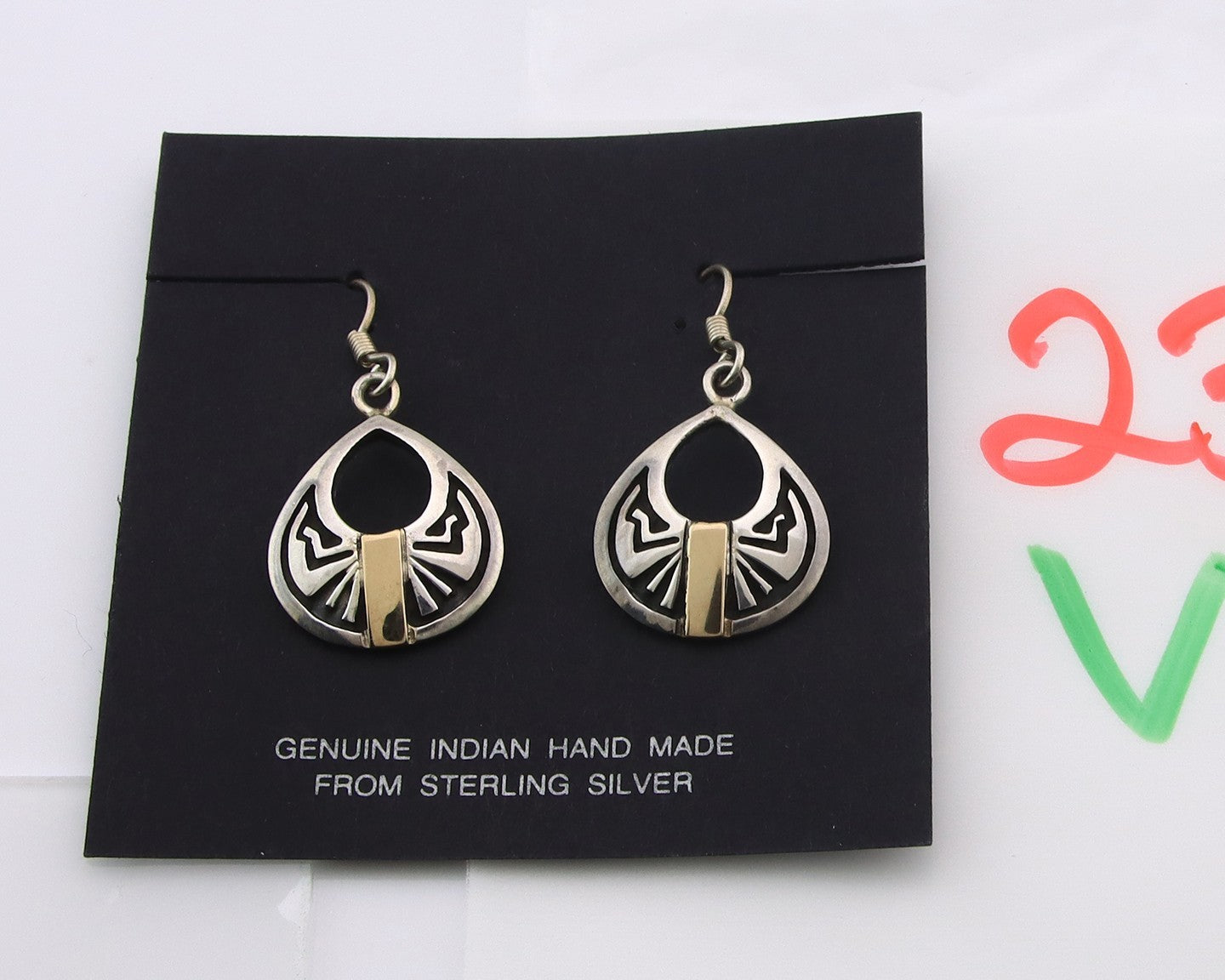Navajo Earrings Sterling Silver & Gold Vintage Handmade