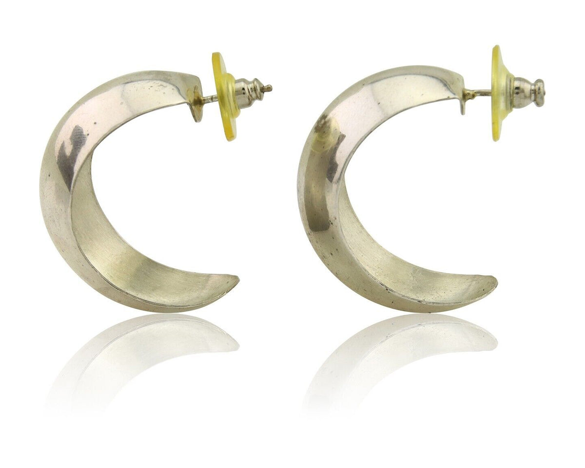 Navajo Earrings 925 Silver Half Hoop Native American Artist C.80's