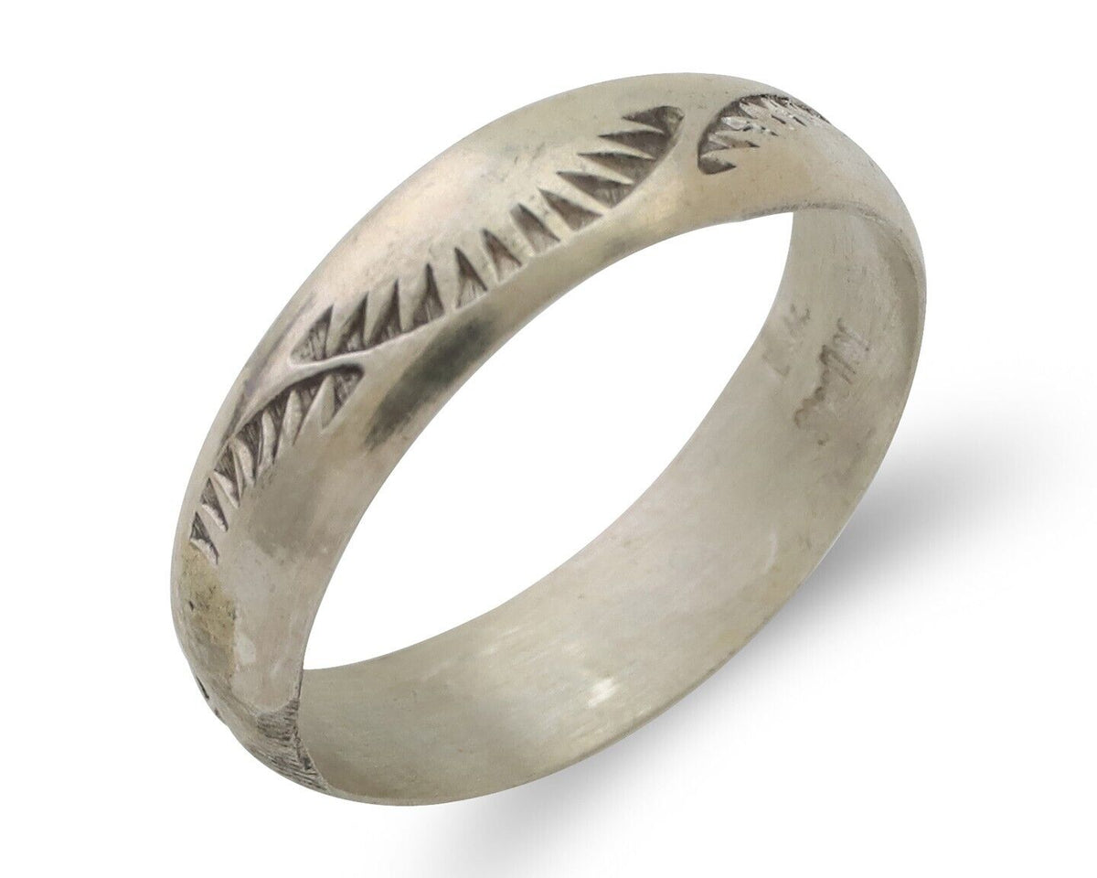 Navajo Hand Stamped Band 925 Silver 5.0 mm Signed Larry Chavez Size 6.5 C.80's