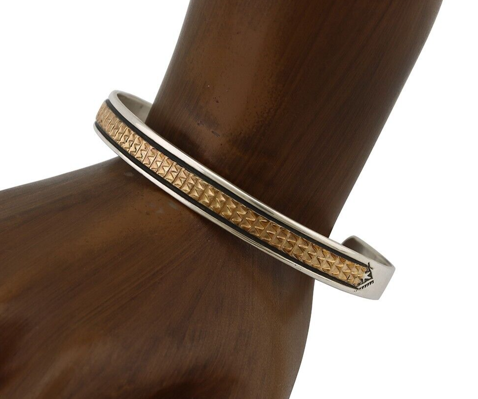 Navajo Cuff Bracelet 925 Silver & 12k Gold Filled Handmade Artist Signed E C.80s
