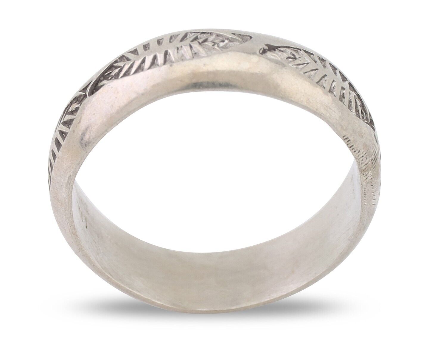 Navajo Hand Stamped Band 925 Silver 6.0 mm Signed Larry Chavez Size 9.25 C.80's
