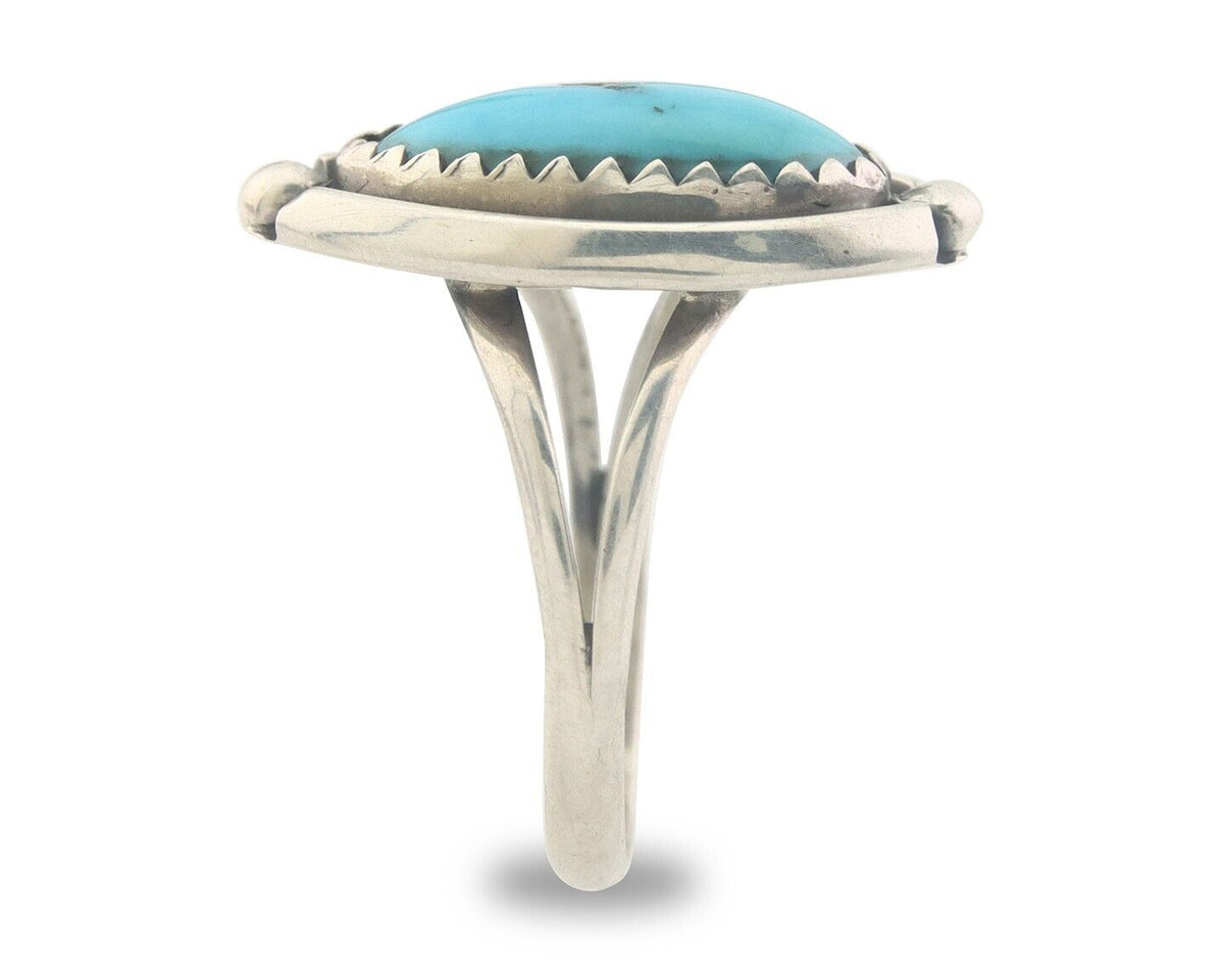 Navajo Ring 925 Sterling Natural Turquoise Native Artist C.80's Size 5.0