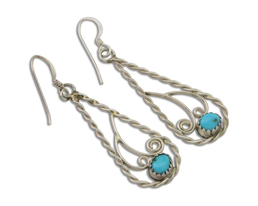 Navajo Dangle Earrings 925 Silver Natural Turquoise Artist Signed JB C.80's