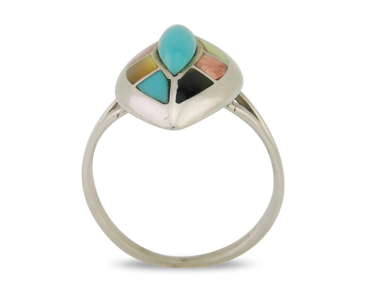 Navajo Ring 925 Silver Turquoise Shell Onyx Spiney Oyster Native Artist C.80's