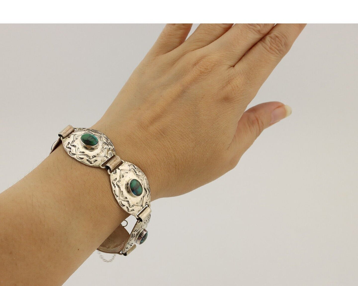 Navajo Concho Bracelet 925 Silver Turquoise Artist Signed Gilbert Tom C.80's