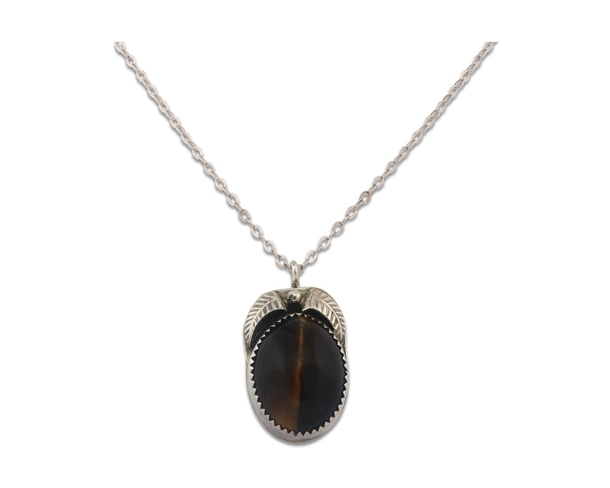 Navajo Sterling Silver Necklace Authentic Tiger Eye Sapphire Vintage Handmade