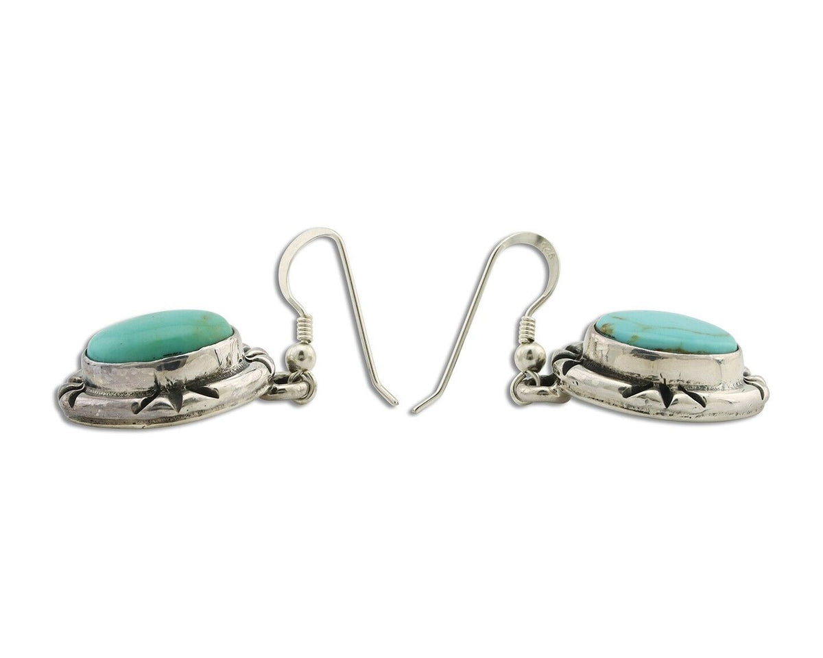 Navajo Handmade Earrings 925 Silver Natural Arizona Turquoise Signed Gecko C.80s