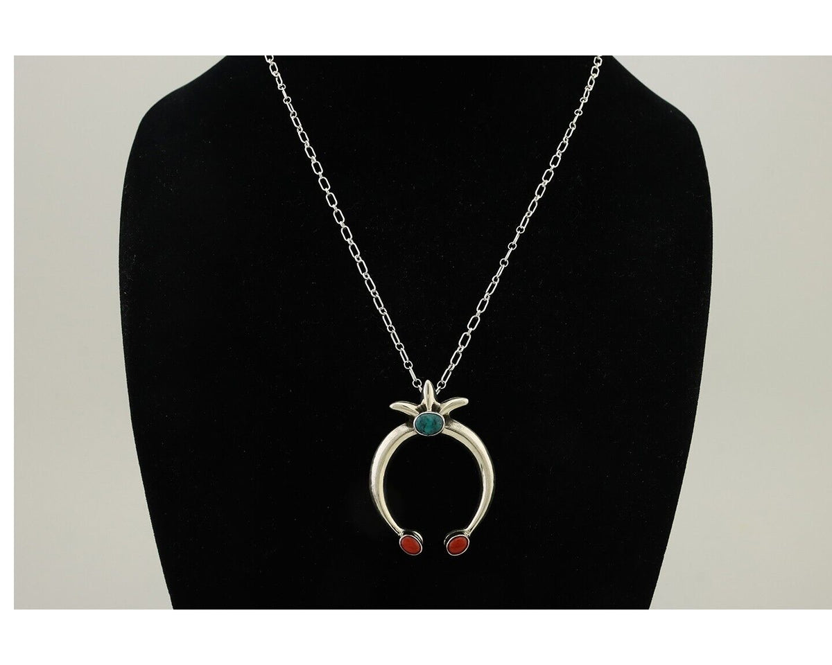 Navajo Necklace 925 Silver Spiderweb Turquoise Coral Native Artist C.2008's