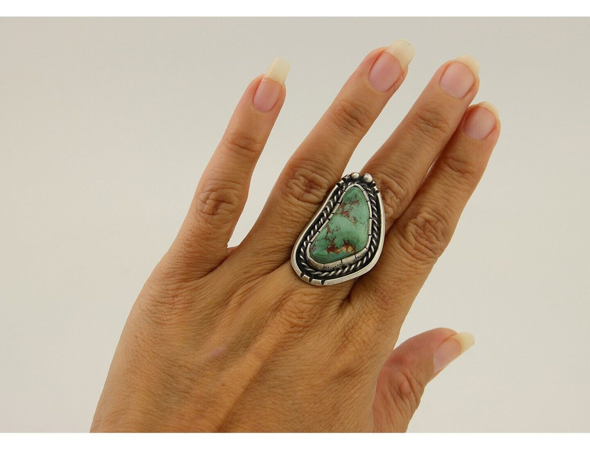 Navajo Ring 925 Sterling Silver Green Turquoise Native Artist C.80's