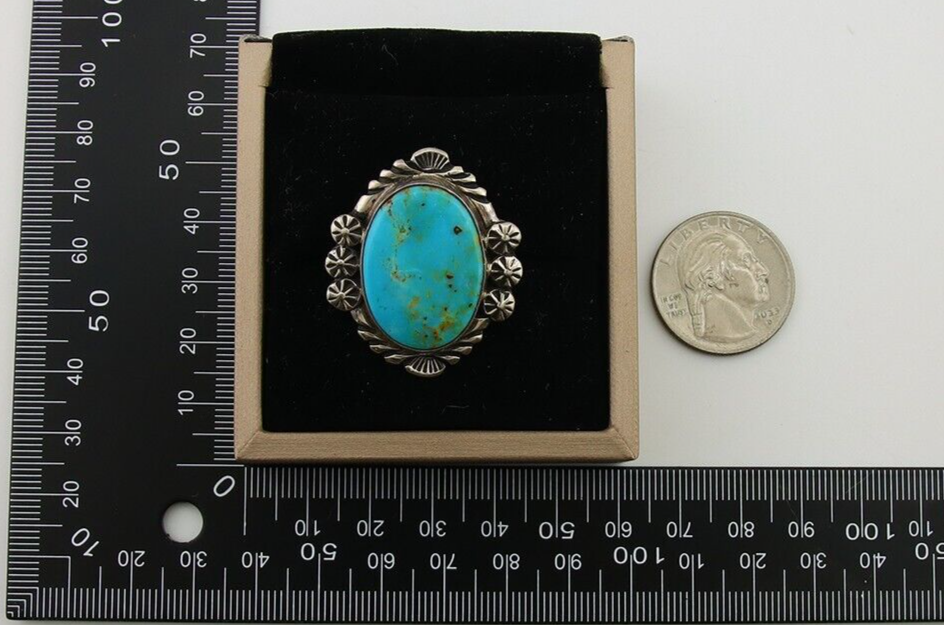 Navajo Ring 925 Sterling Silver Natural Turquoise Signed Mike Begay C.80's
