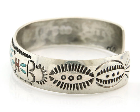 Navajo Cuff Bracelet Sterling Silver Authentic Turquoise Signed Stanley Bain