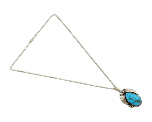Navajo Necklace 925 Silver Blue Turquoise Signed Justin Morris C.90's