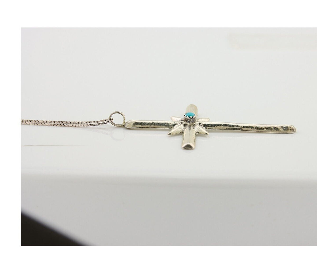 Navajo Sand Cast Necklace 925 Silver Turquoise Native American Artist C.80's