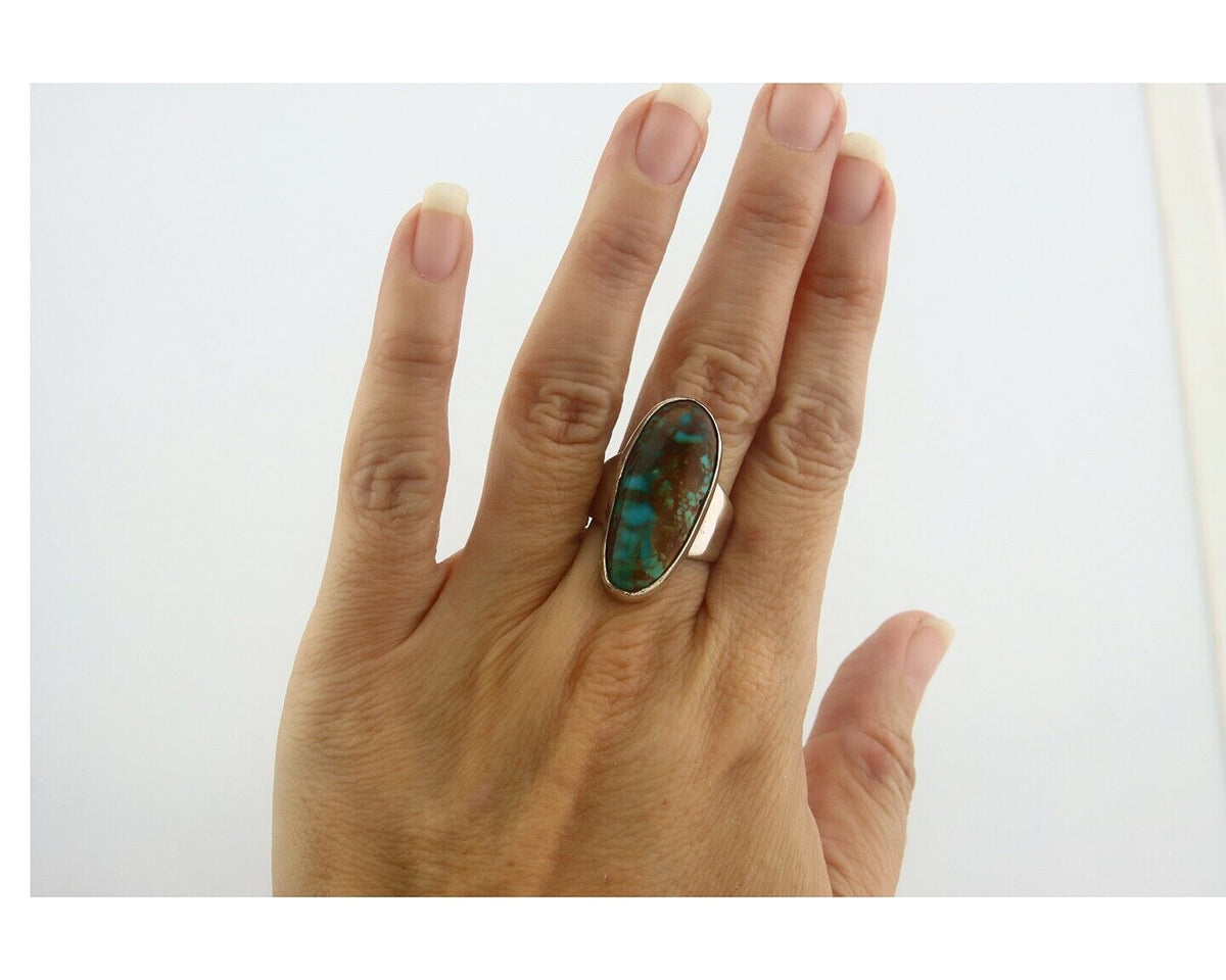 Navajo Ring 925 Sterling Turquoise Handmade Signed M Montoya C.80's Size 6.75
