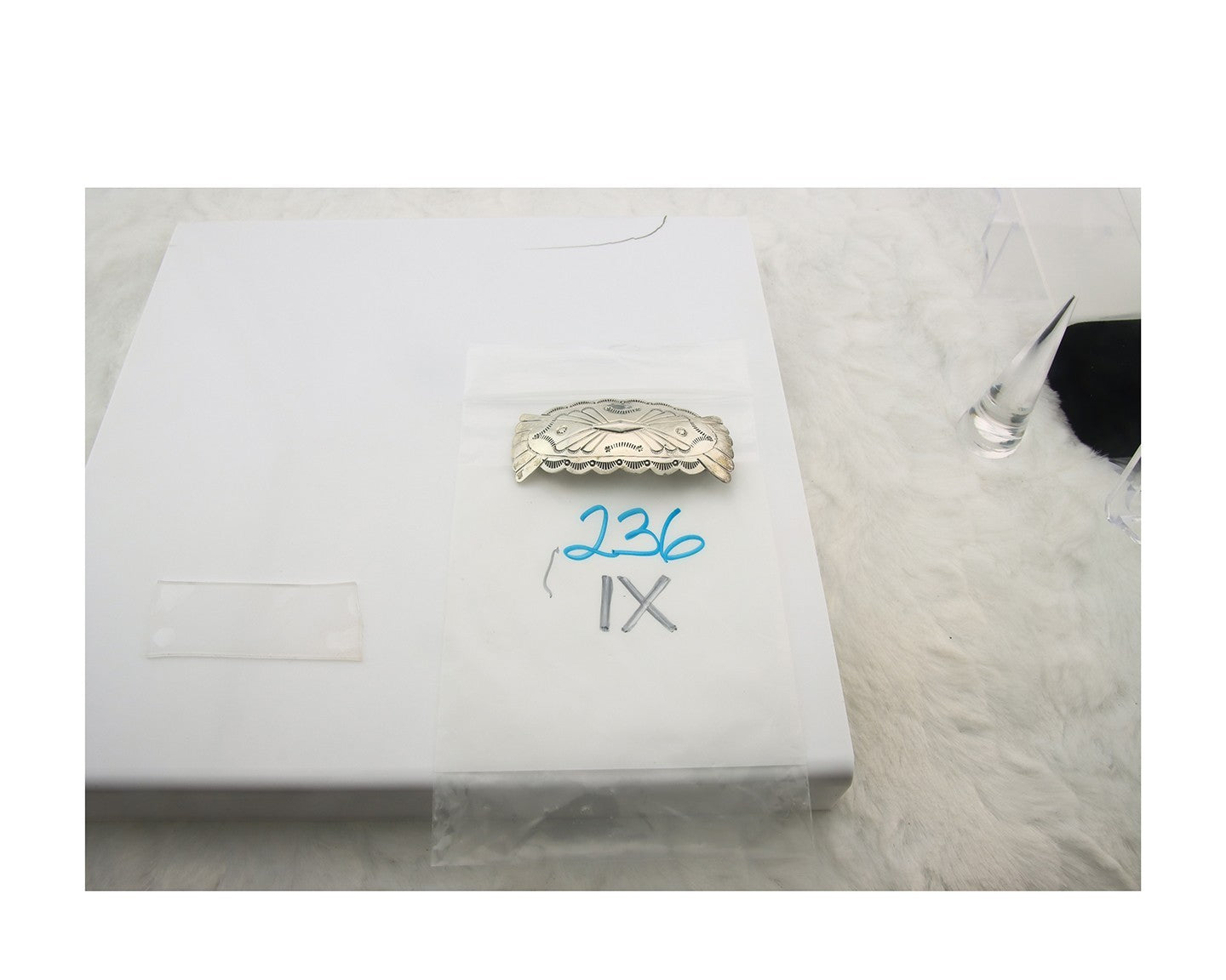 Vintage Navajo Barrette 925 Sterling Silver Hand Stamped Authentic Native Artist