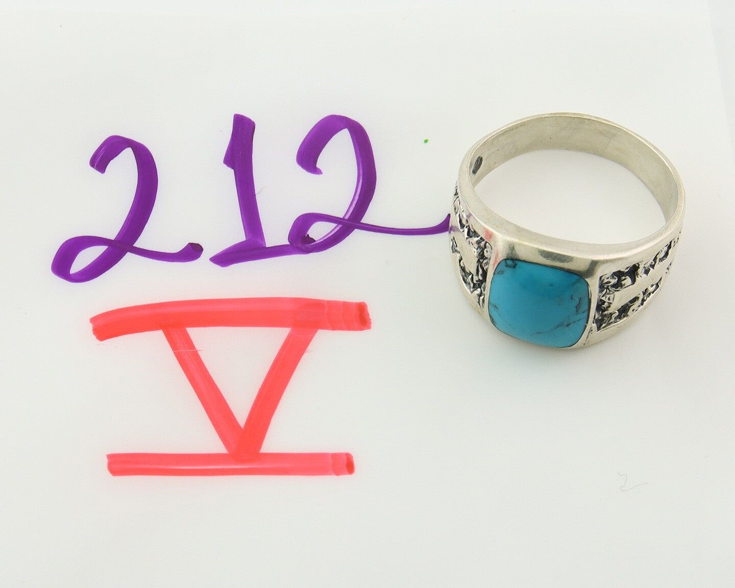 Men Vintage Nugget Ring 925 Sterling Turquoise Artist Signed SC Size 11.25