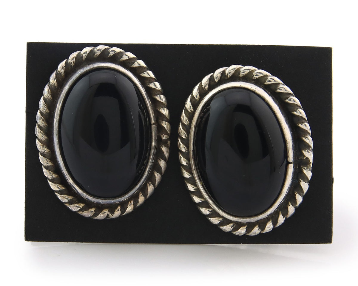 Navajo Cufflinks 925 Silver Native American Artist Natural Onyx C.80's