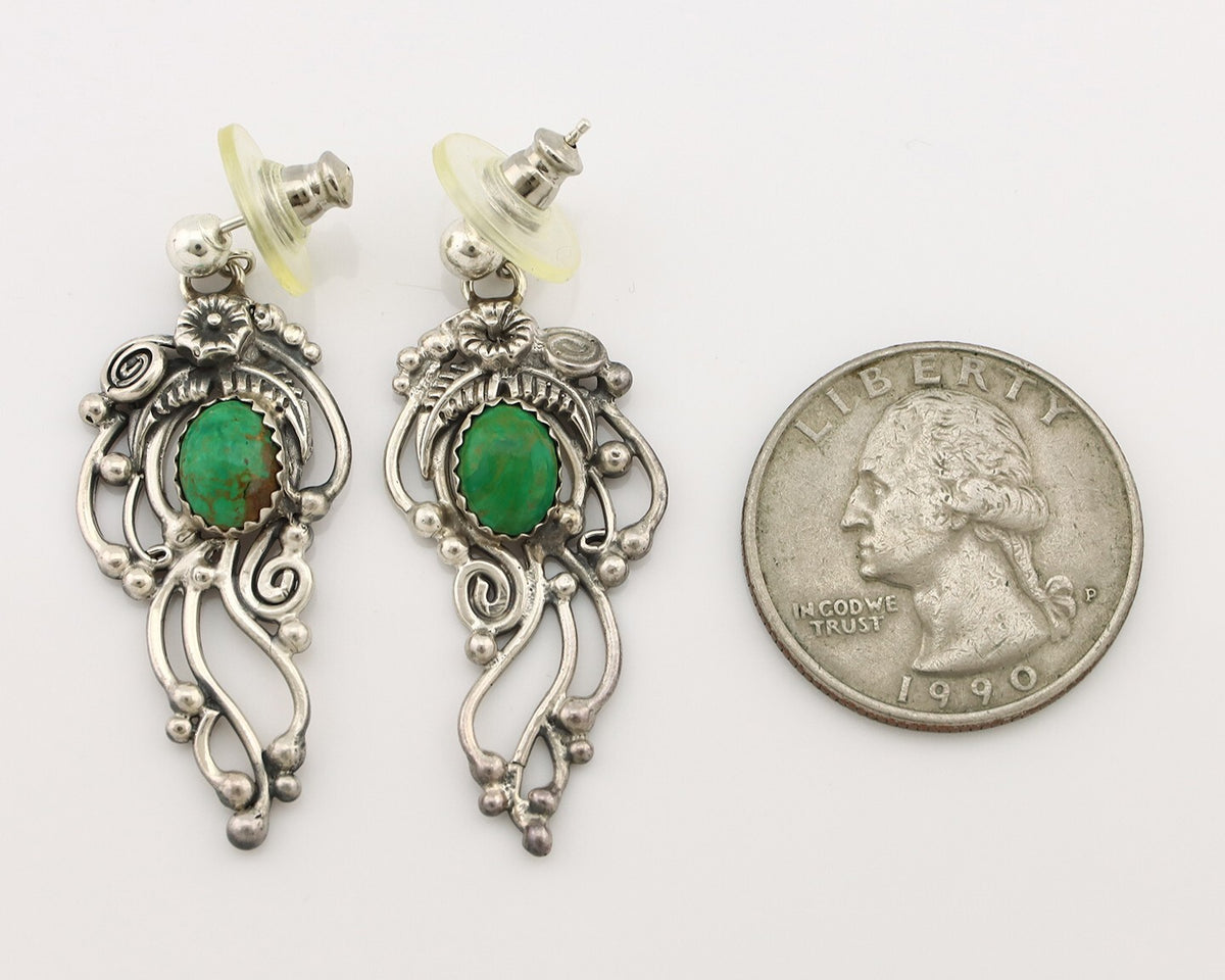 Navajo Earrings 925 Silver Cripple Creek Turquoise Native American Artist C.90's