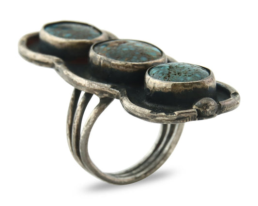 Vintage Navajo Ring 925 Sterling Silver Turquoise Signed David Zachary Size 5.0
