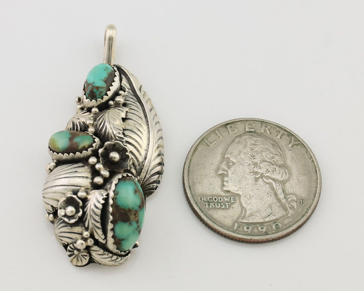 Navajo Pendant 925 Silver Natural Bisbee Turquoise Signed Tom Willeto C.80's