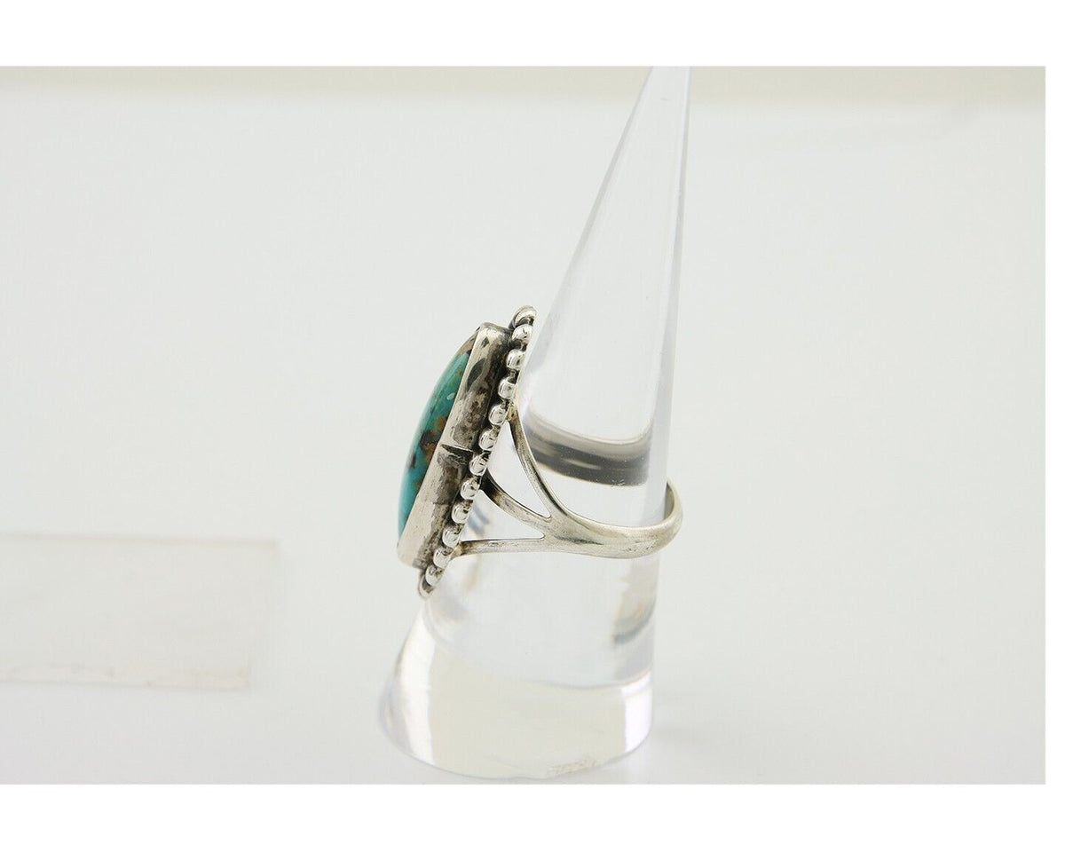 Navajo Shield Ring 925 Silver Arizona Turquoise Native Artist C.80's