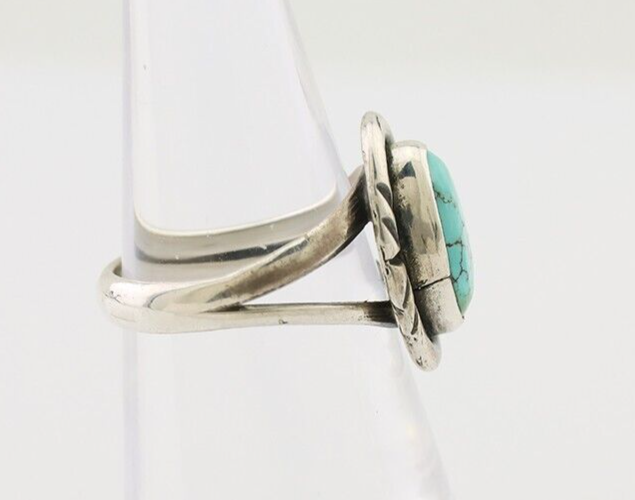 Navajo Ring 925 Silver Spiderweb Turquoise Native American Artist C.80's