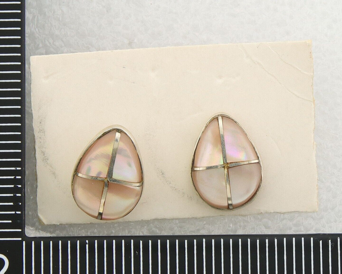 Navajo Earrings 925 Silver Pink Mussel Native American Artist C.80's
