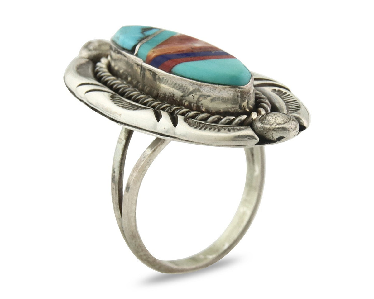 Vintage Zuni Ring 925 Sterling Silver Gemstone Signed V&N Edsitty Size 7.5