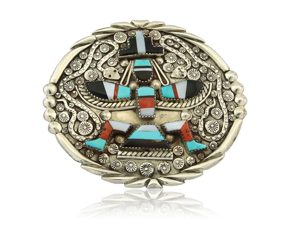 Zuni Belt Buckle 925 Sterling Silver Signed Gary & Paulinis Vacit c.80's