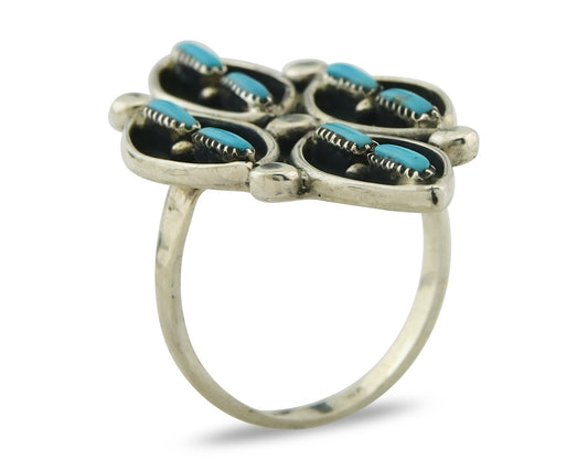 Vintage Zuni Ring 925 Sterling Authentic Natural Turquoise Native Artist Sz 9.25