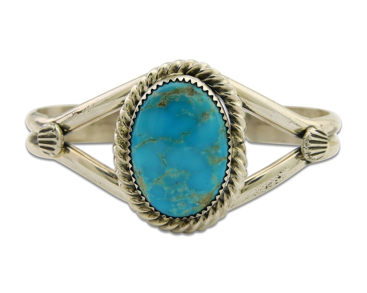 Navajo Bracelet 925 Silver Cuff Turquoise Handmade Artist Signed MM Rogers C80's
