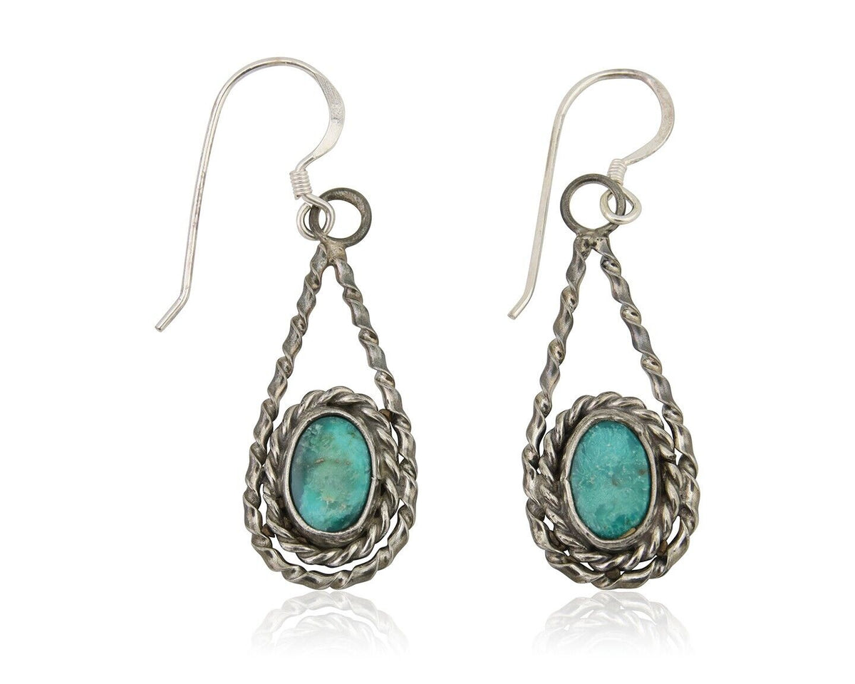 Navajo Dangle Earrings 925 Silver Natural Blue Turquoise Native Artist C.80's