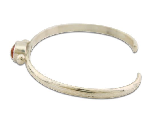 Navajo Bracelet .925 Silver Mediterranean Red Coral Cuff Native Artist C.80's