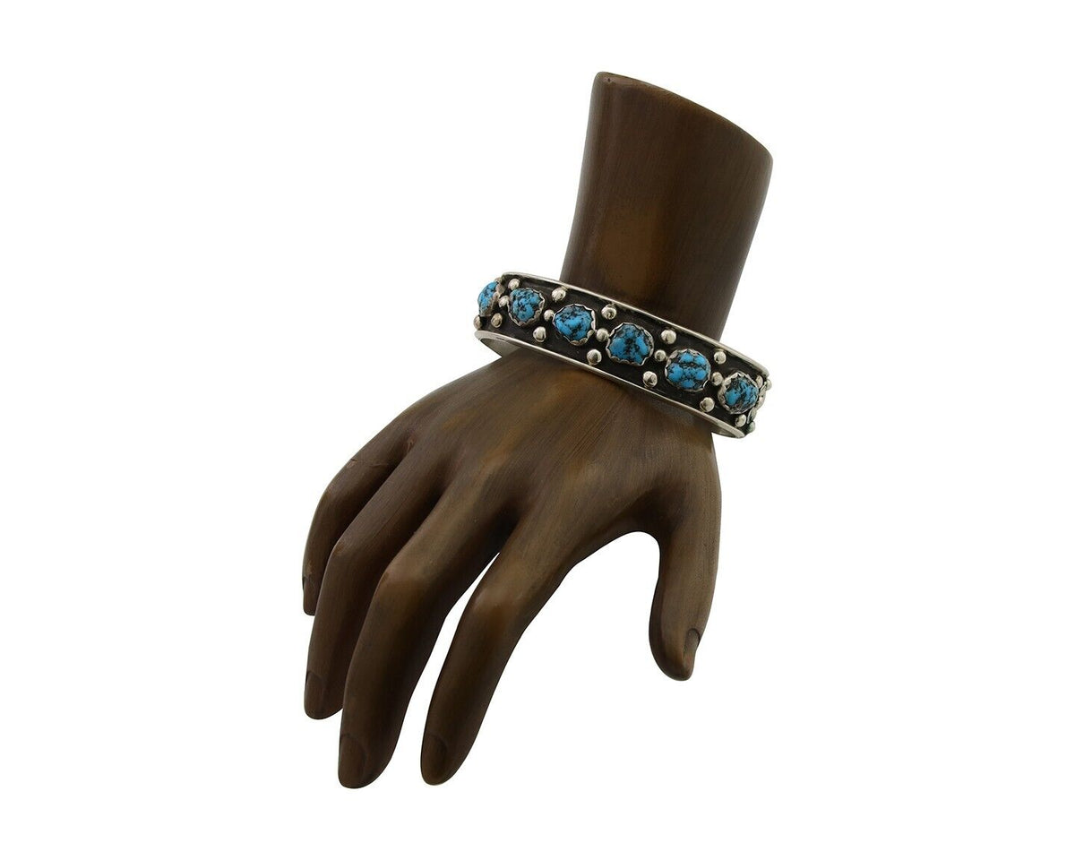 Navajo Bracelet 925 Silver Sleeping Beauty Turquoise Native American C.80's