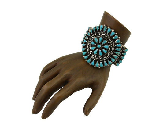 Navajo Bracelet 925 Silver Natural Blue Turquoise Signed Delbert Chatter C.80's