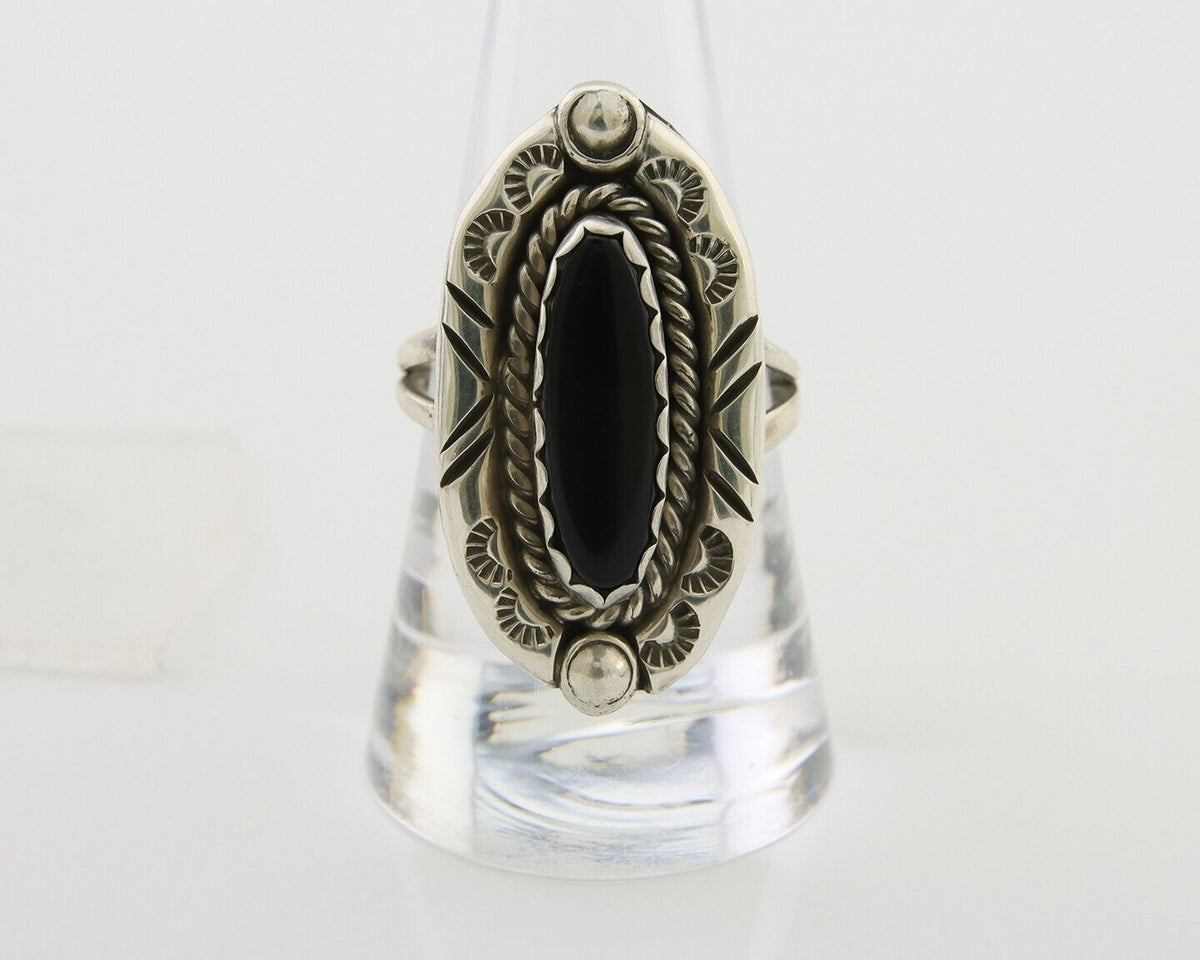 Navajo Ring 925 Silver Black Onyx Artist Signed V & N Edsitty C.80's