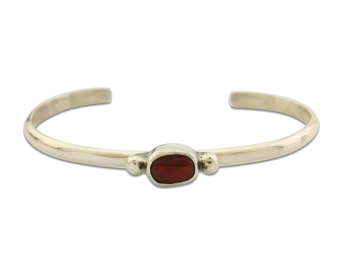 Navajo Bracelet .925 Silver Natural Red Coral Cuff Native American Artist C.80's