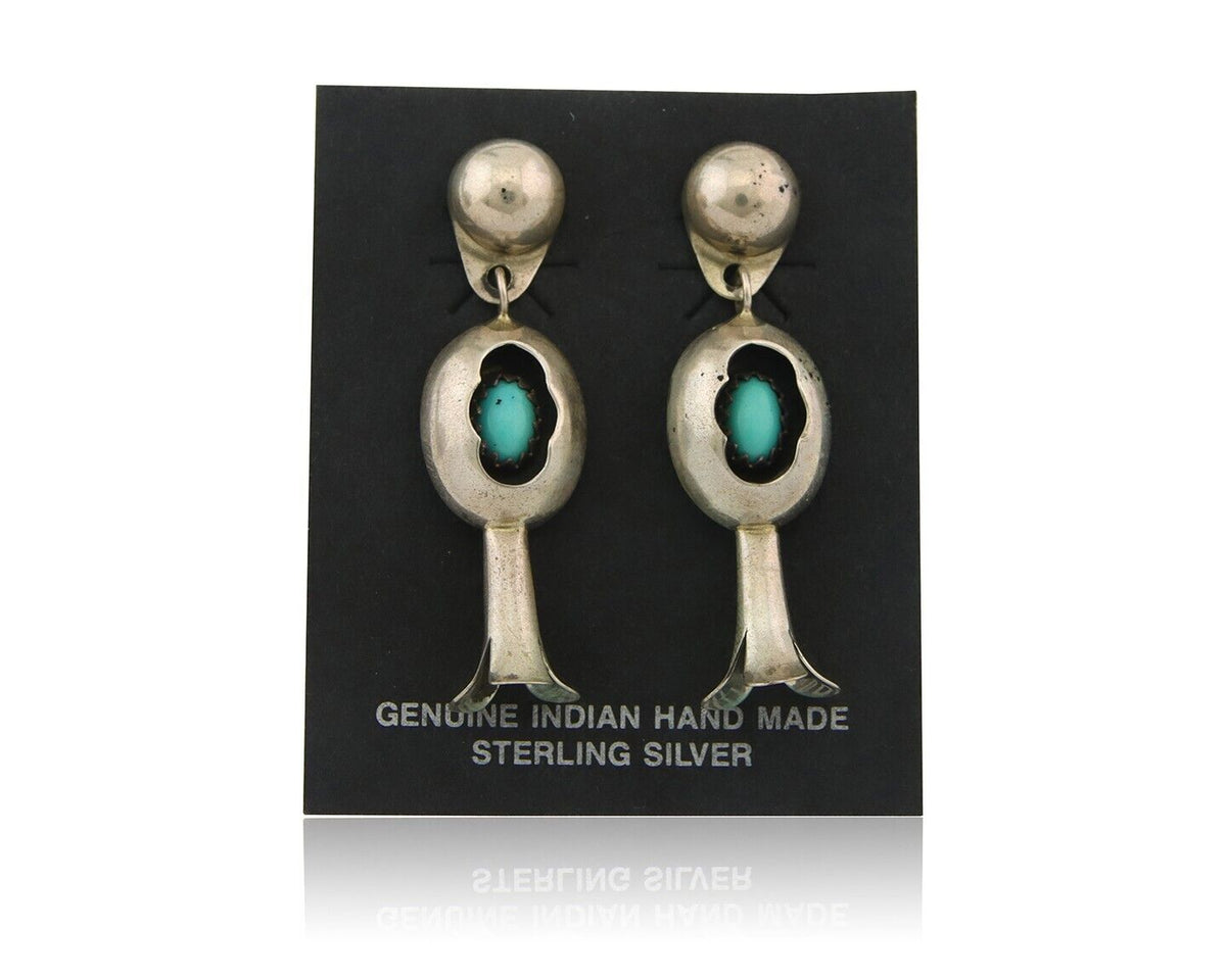 Navajo Squash Earrings 925 Silver Natural Turquoise Native American Artist C80s