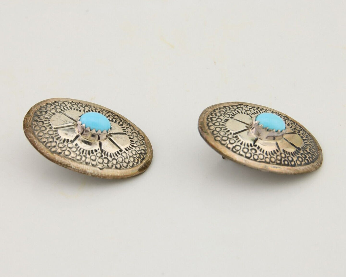 Navajo Earrings 925 Silver Blue Turquoise Native American Artist C.80's